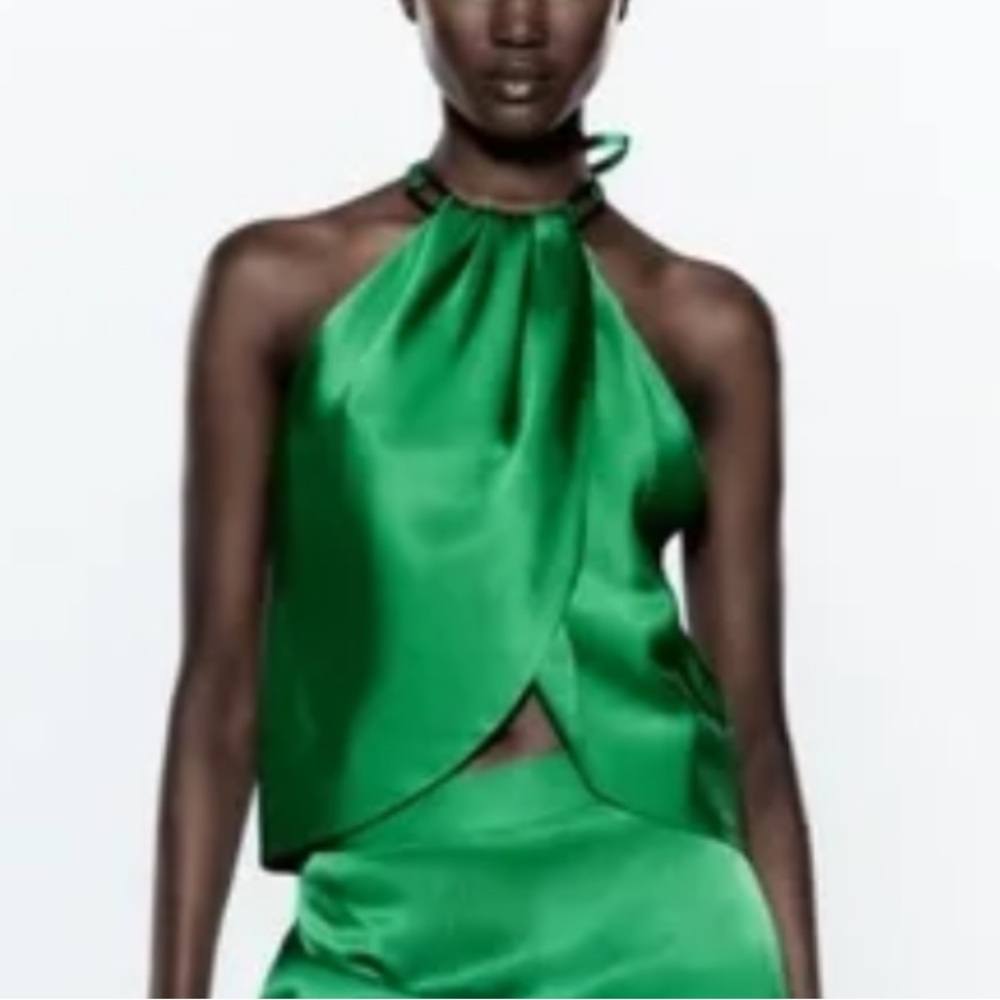 Zara Satin Emerald Green Top